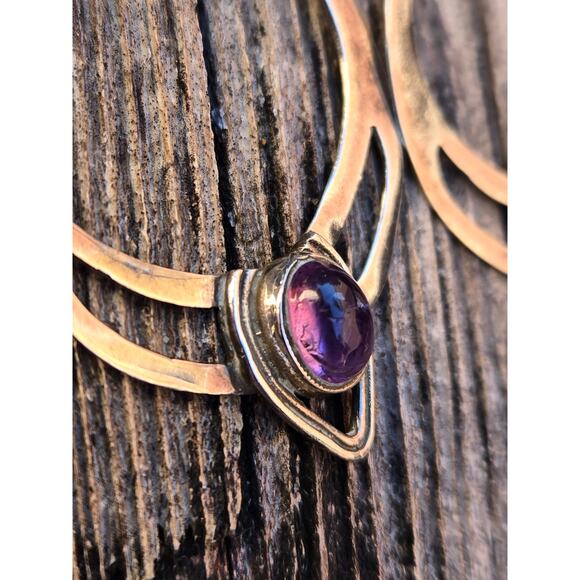 Vintage 925 Sterling Silver and Amethyst Modernist French Wire Dangle Earrings - Picture 6 of 10